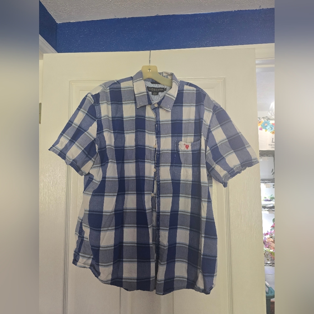U.S Polo Assn Men's Polo Shirt Size 2XL, Cotton Dress Shirt Short Sleeve Blue